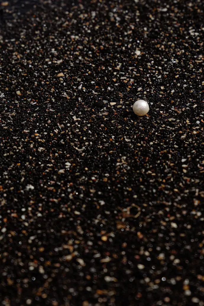 perle sur le sable noir 